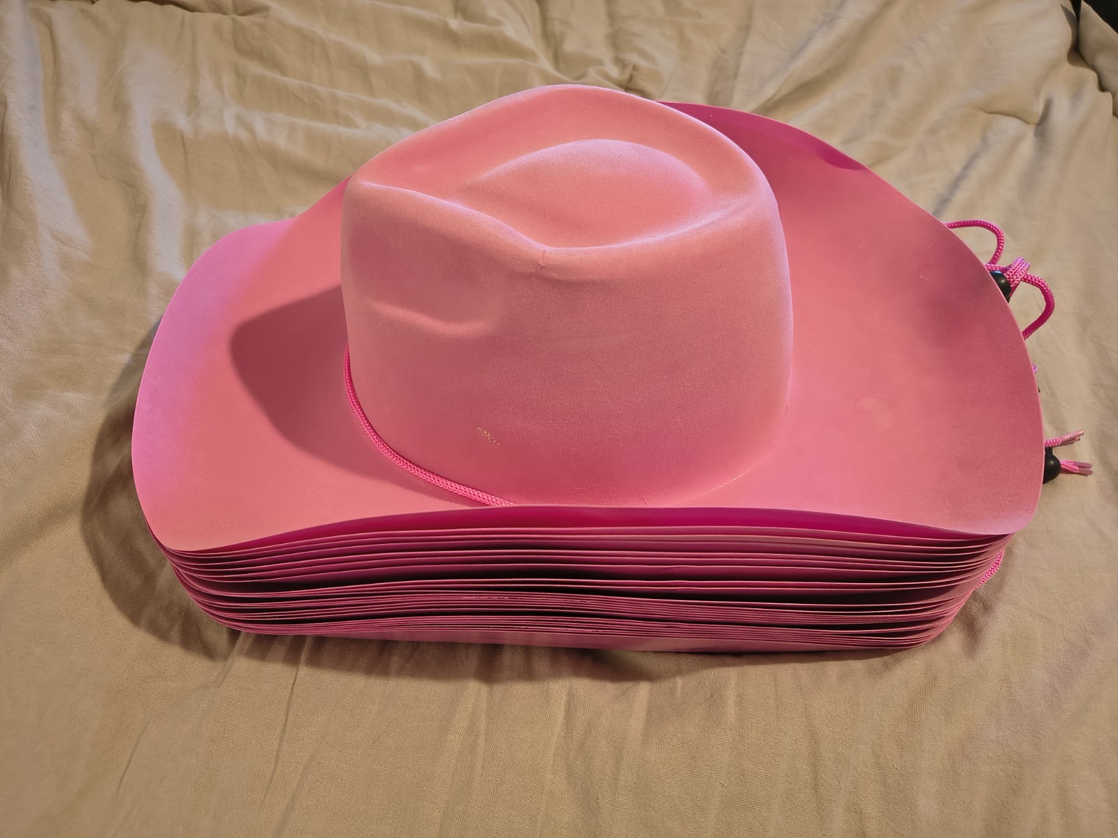 22 Pink Cowboys Hat Lot, One Size Women, Western Costume Party w/ Chin Strings