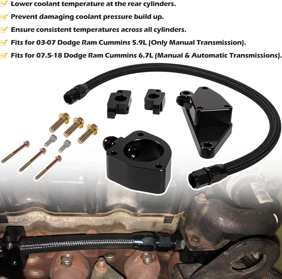 Coolant Bypass Kit Fit For Dodge Ram 2003-2007 Cummins 5.9L,6.7L 2500-5500 Foto 3 de 4