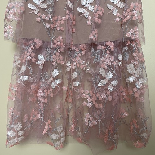 Self-Portrait Flower Tiered Mesh Midi Dress 2 Pink Ruffle Wedding Party Event - Picture 10 of 17