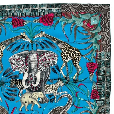 HERMES Carre 90 LA MARCHE DU ZAMBEZE elephant Silk Scarf 90cm:JPN