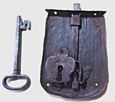 ANTICA SERRATURA E CHIAVE FUNZIONANTI, PER CALATOIA DI RIBALTA DEL '600 LOMBARDO