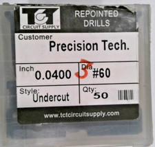 TCT REPOINTED DRILLS UCY 60 0.0400" DIA 0.472" FLUTE LOT OF 50 