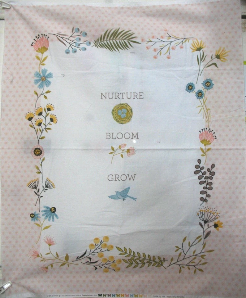 Poppie Cotton WANDERINGS FABRIC PANEL Baby Quilt top 36x45" Nurture bloom grow - Image 2 of 4
