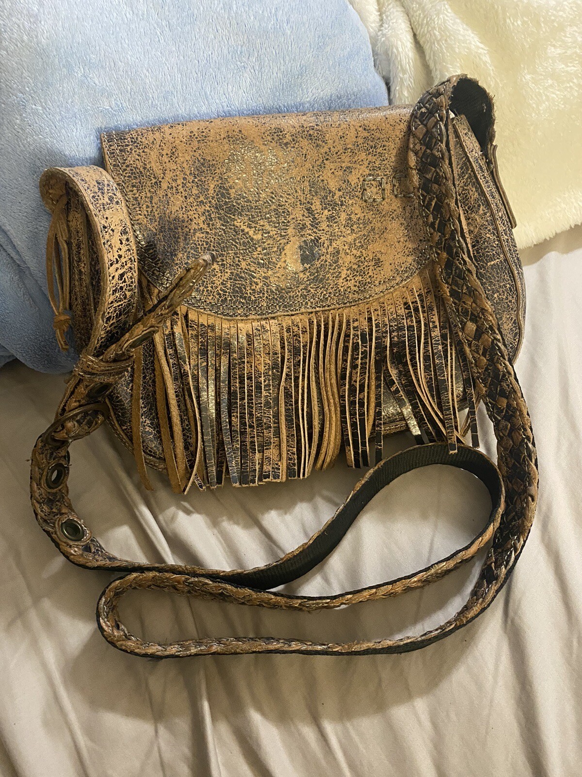 Bed Stu Leather Cobbler Series Fringe Crossbody Bag Brown