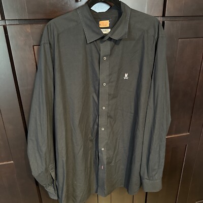 psycho bunny men's dress shirts Psycho Bunny Pima Cotton Button Up Dress Shirt Mens 1XLT Black Big & Tall