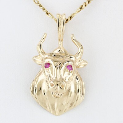 14KYG Stierkopf Anhänger Laborgefertigt Rubin Augen Stier Charm Sternzeichen Geschenk
