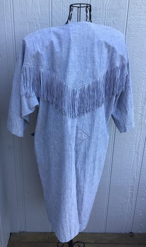 Vtg Denim Duster Lightweight By Or-Lee Fringe Cowgirl Rodeo USA Size Medium - Picture 4 of 10