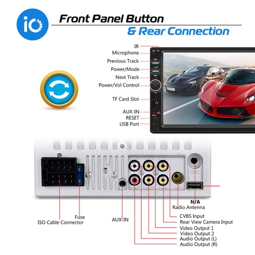 Double 2 Din Car Stereo 7 inch Radio Apple CarPlay/Android Auto Touch Screen USB - Picture 14 of 16