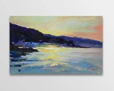 Seascape painting Original art Impressionism Oil on panel by S. Chernyakovsky