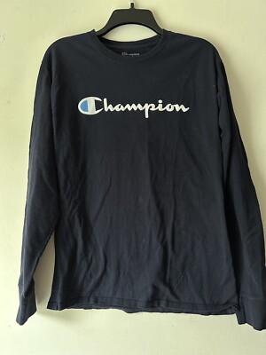 Champion Navy Blue Long-Sleeve Men's T-Shirt Script Logo
