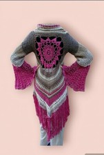 Handmade Crochet Mandala Jacket. 100% Cotton. Hippy Boho Flared Bell Sleeves.