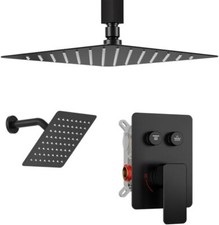 Shower Faucet Set Matte Black 2 Head Shower System 12 8" Rain Showerhead TrimKit