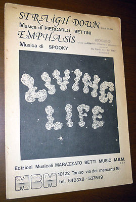 SPARTITO LIVING LIFE Straight Down/Emphasis (Mbm 1978) Italian Prog Rock RAR!
