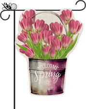 Spring Garden Flag Welcome Spring Tulip Vertical Double Sided for outside Flower