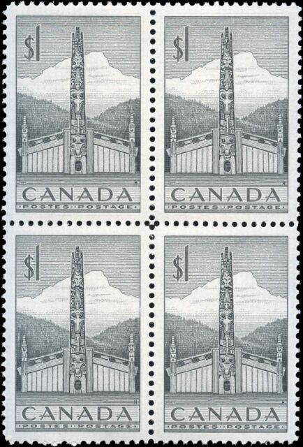 Canada Mint NH VF Block $1.00 Scott #321 1953 Totem Pole Issue Stamps