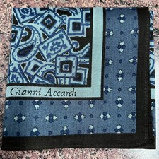 BLUE HANDKERCHIEF CLASSIC ART GEOMETRICS PAISLEYS COTTON MEN POCKET SQUARE 18"