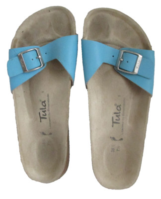 Birkenstock Tula Madrid Slide Sandals Buckle Turquoise Blue Women s 7.5 38.5