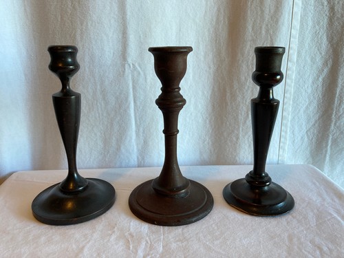3 Antique Hardwood Candle Stick Holders Rustic Farmhouse Country Primitive - Picture 2 of 11