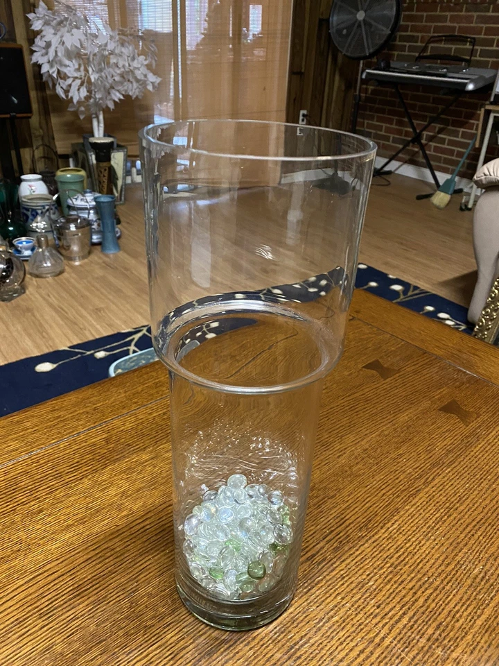 Cilindro de vidrio transparente vintage de 15,5 pulgadas de alto lado recto Foto 4 de 4