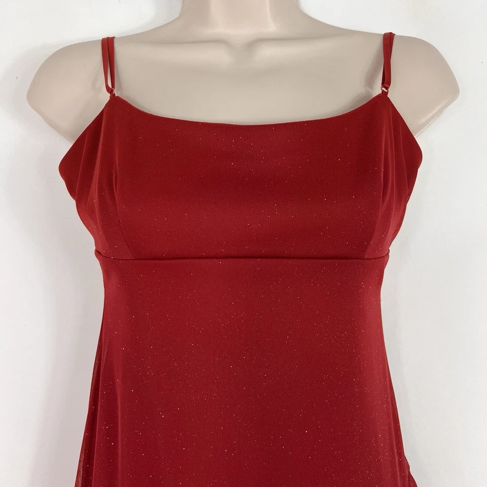 Vestido vintage Y2K Jodi Kristopher para mujer mediano sin mangas línea A rojo con volantes Foto 2 de 4