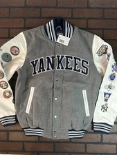 NEW YORK YANKEES G-III 27X World Series Varsity Jacket~Faux Leather Sleeved~