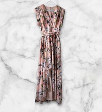 Eliza J Blushed Nude Floral Ruffle High Low Chiffon Maxi Dress Womens Sz 8 Party