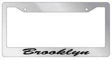 Chrome METAL License Plate Frame BROOKLYN CURSIVE Auto Accessory 1148