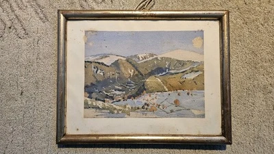  Aquarelle dessin original ALPES premières neige 1925-1930. Montagne Alpages - Photo 1/4