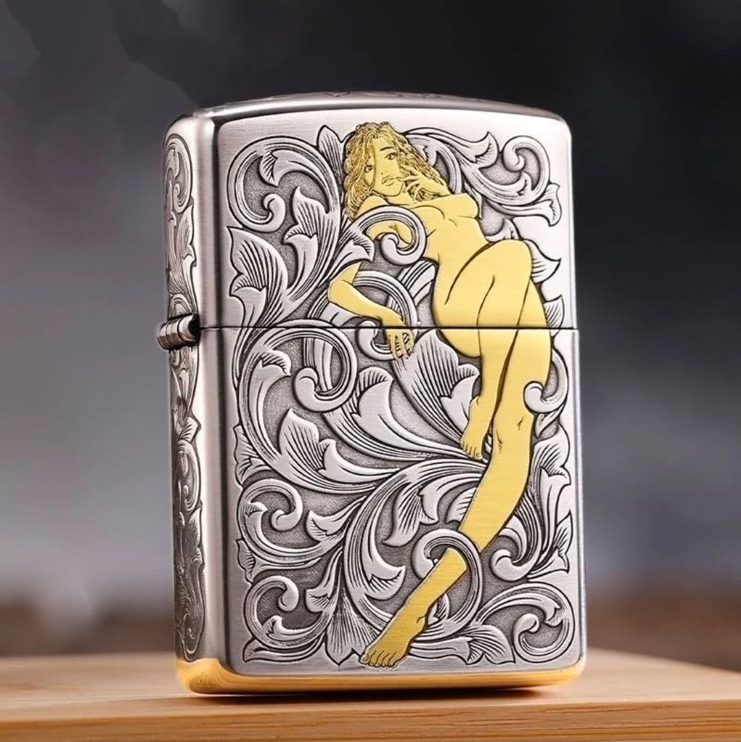 Armor Deep Engraved Silver Gold Pinup Girl Skull Collectibl