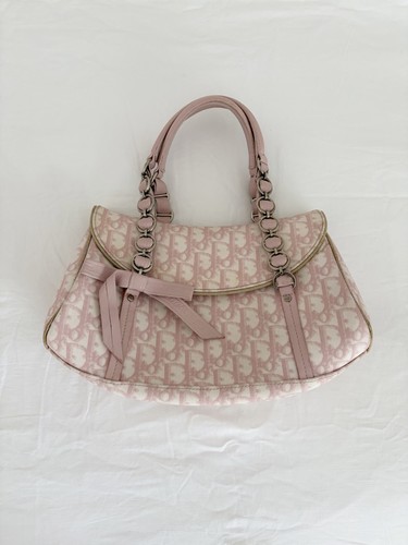 vintage christian dior pink & white bow romantic trotter handbag coquette y2k ♡
