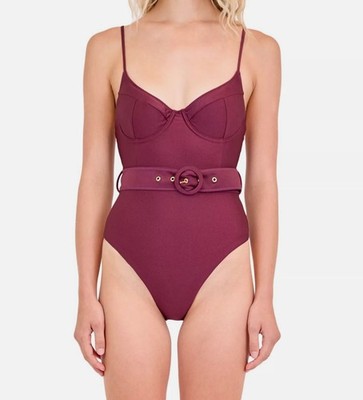 Simkhai Women's Red Noa Belted One Piece Swimsuit Swimwear Size Large