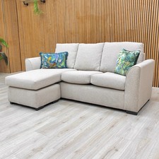 ‘Ashley’ 3 Seater Sofa Left Hand Facing Open End Chaise Oatmeal Weave Fabric NEW