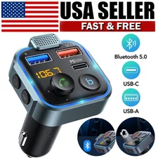 Bluetooth 5.0 Car Wireless FM Transmitter Adapter 2USB PD Charger AUX Hands-Free
