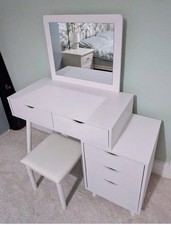 OFCASA White Dressing Table with LED Lights and Stool - White (SGJSDR019WH)