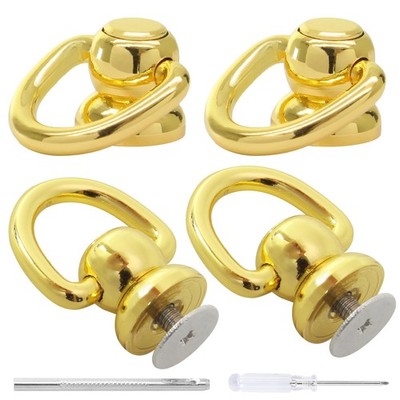 4 Pack Brass Ball Studs Rivets D Rings, Rotatable Purse Handbag Hardware for