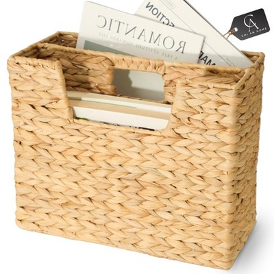 Handwoven Water Hyacinth Magazine Basket Storage Bin For Files Books Papers