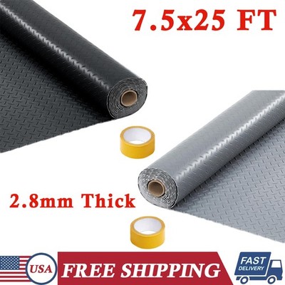 7.5 Ftx25 Ft Garage Floor Mat 2.8mm Thick Flooring Roll Diamond Plate PVC Rubber