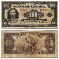 $100 1935 Bank of Canada Note English Text BC-15 - Circulated (tear)