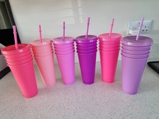 24oz Cold Cup Lid & Straw Top Quality Pink Purple Green White Yellow Blue Black