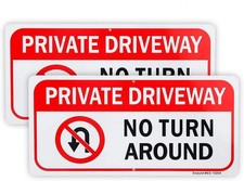 2 Pack Private Driveway, No Turn around Sign, 14"X 7" .04" Aluminum Reflective S