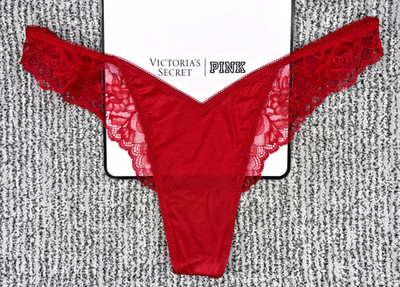 Victoria's Secret Very Sexy NWT Medium Red Lace Trim High Leg Thong Panty