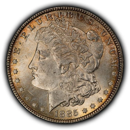 1885 $1 Morgan Silver Dollar - Colorful Toning - BU - SKU-D7635