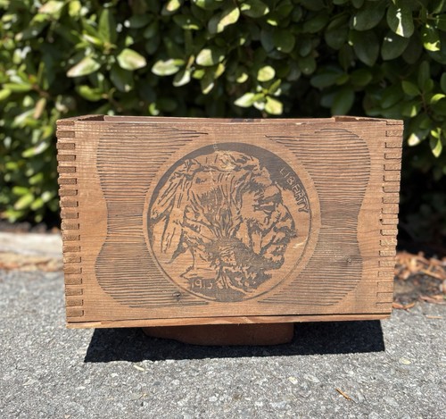 Antique 1913 US Government Denver Mint Buffalo Nickel Wooden Shipping Box Crate - Picture 3 of 20