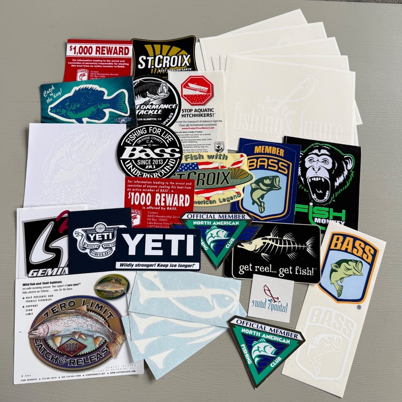 Mixed Lot of 29 Fishing Stickers Decals Bass St Croix Yeti  Lot A