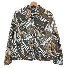 Chico's Additions Jungle Leaf Print Lightweight Button Up Jacket Size 2 Large 
