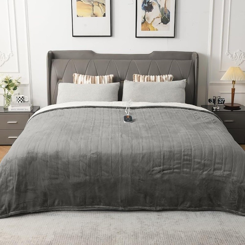 Electric Blanket Heated Faux Fur Sherpa 10 Heat Levels Auto-