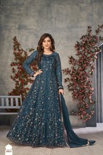 Pakistani Net Designer Floral Embroidered Anarkali Gown with Net Dupatta