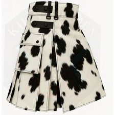 Black  White Cowhide Leather Kilt   Natural Hair-On Cow Skin Utility Kilt Sale