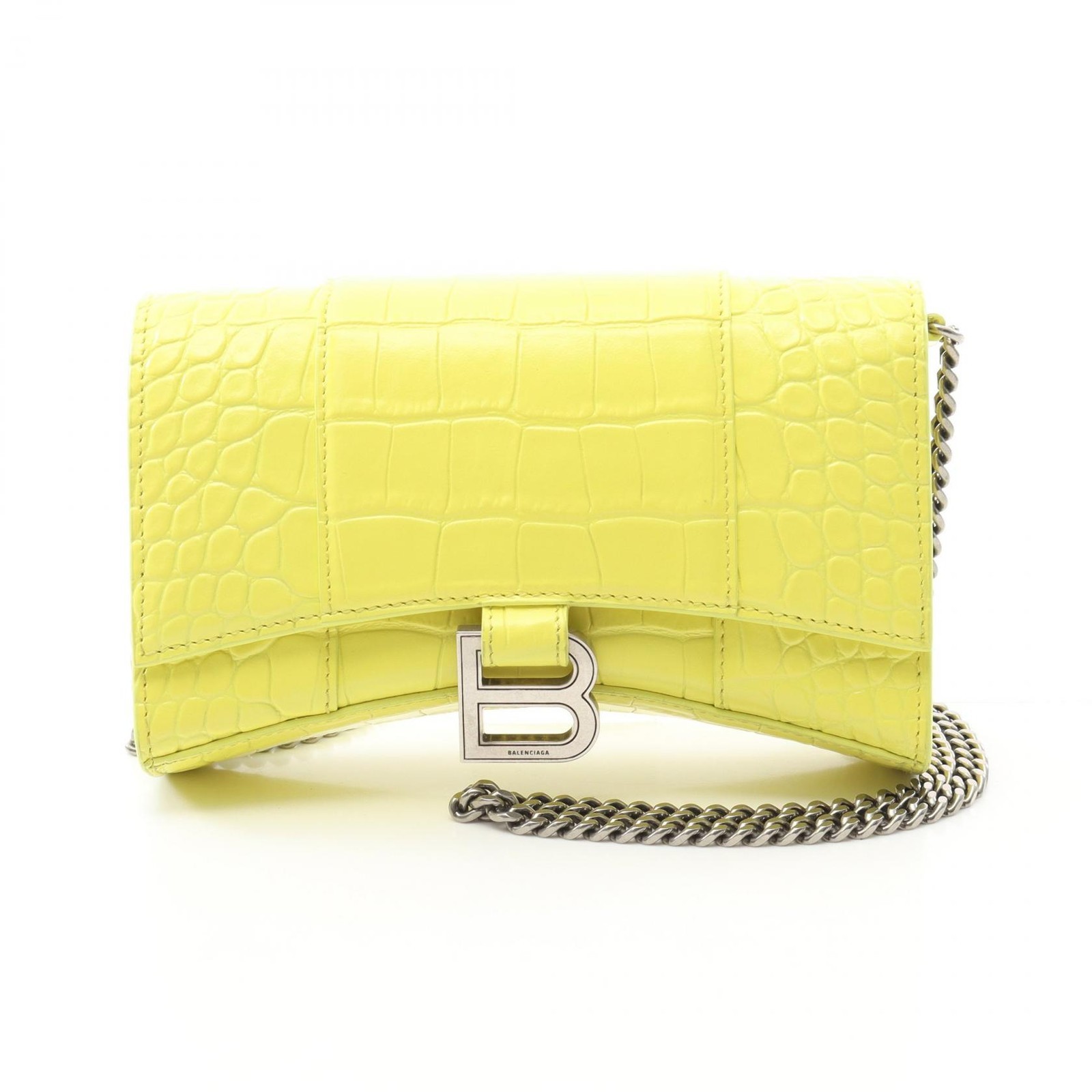Borsa a tracolla BALENCIAGA a clessidra con catena 656050 in pelle gialla usata