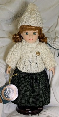 Porcelain Irish Heritage Doll Aran & Clodagh 12 in 2002 Allcraft Red Hair Green